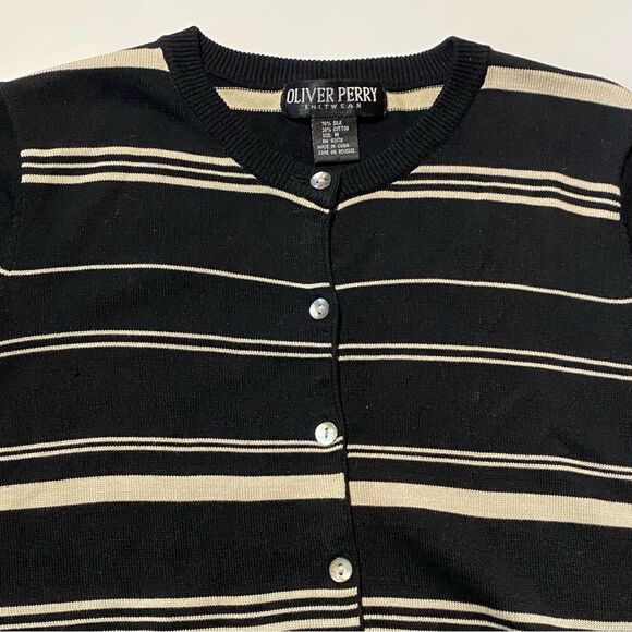 Oliver Perry Knitwear Silk/Cotton Blend Striped Lightweight Cardigan Women's M - Picture 5 of 13